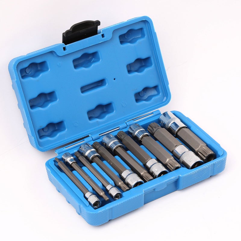 WINTOOLS 10Pcs XZN Triple Square Socket Kit Spline Socket Bit Set Long Drive Metric Bits 4-Inch Kit Â¼â€œ â…œâ€ and Â½â€ Drive Ratchets - Image 2